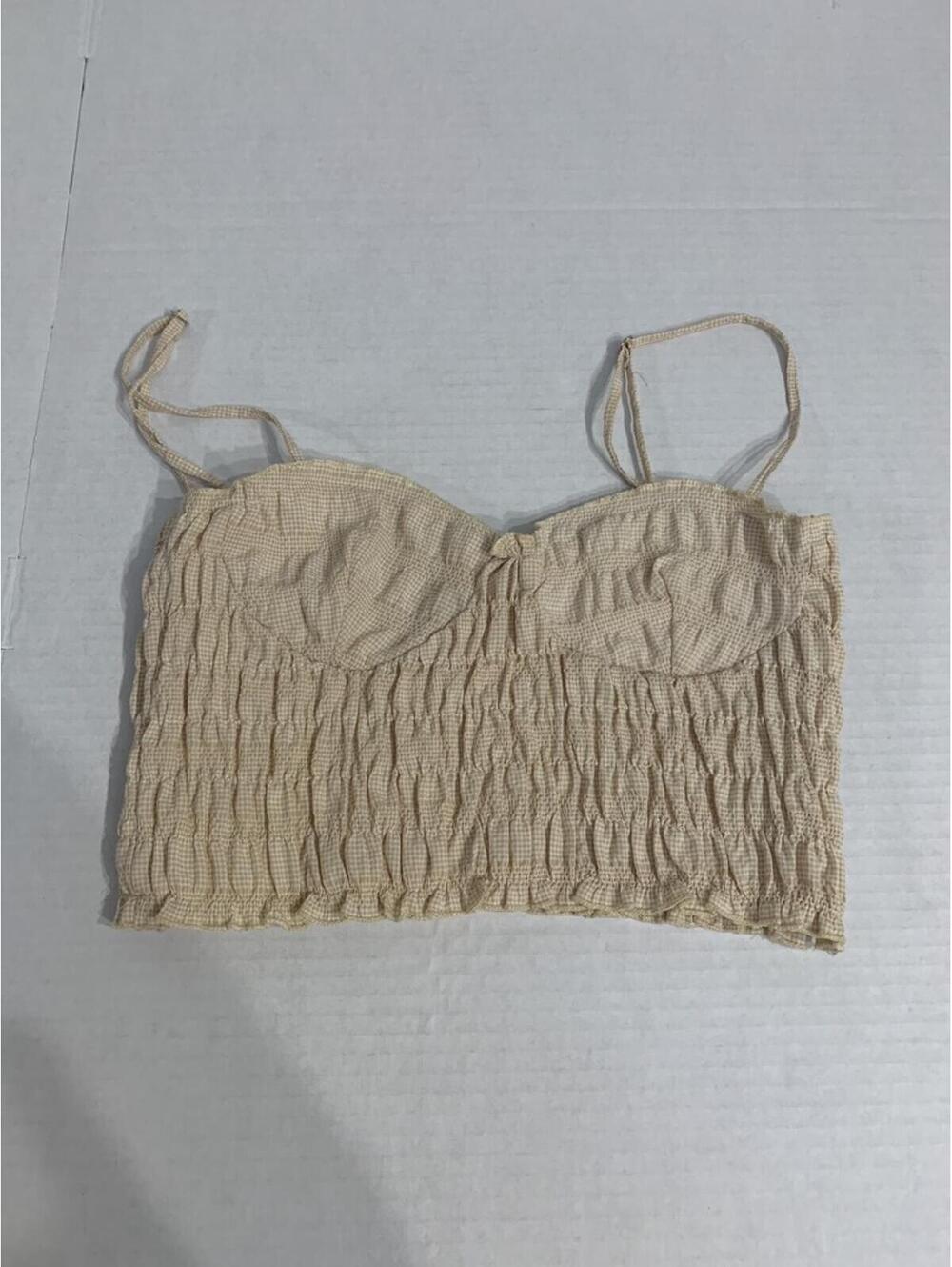 Zara Womans Size Medium Beige and White Gingham Crop Top